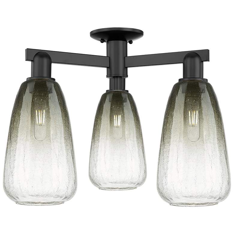 Image 1 Brookhaven Almond 24"W 3 Light Matte Black Semi-Flush With Slate Shade