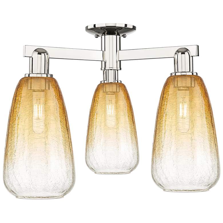 Image 1 Brookhaven Almond 24"W 3 Light Nickel Semi-Flush w/ Amber Shade