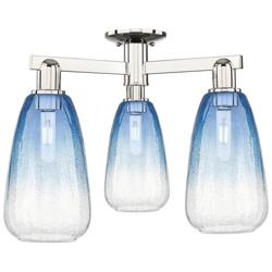 Brookhaven Almond 24"W 3 Light Nickel Semi-Flush w/ Sapphire Shade