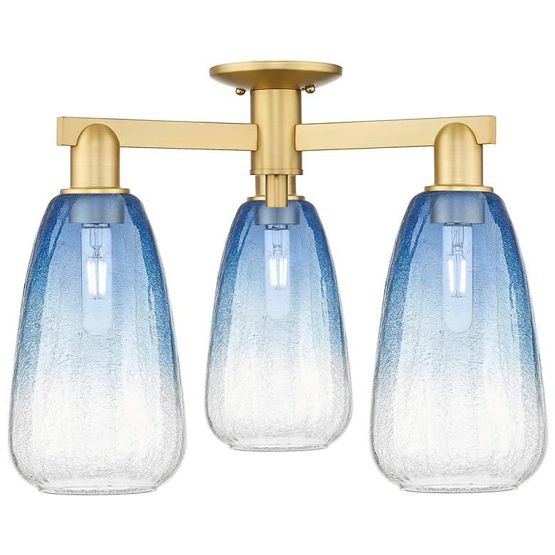 Image 1 Brookhaven Almond 24"W 3 Light Satin Gold Semi-Flush w/ Sapphire Shade
