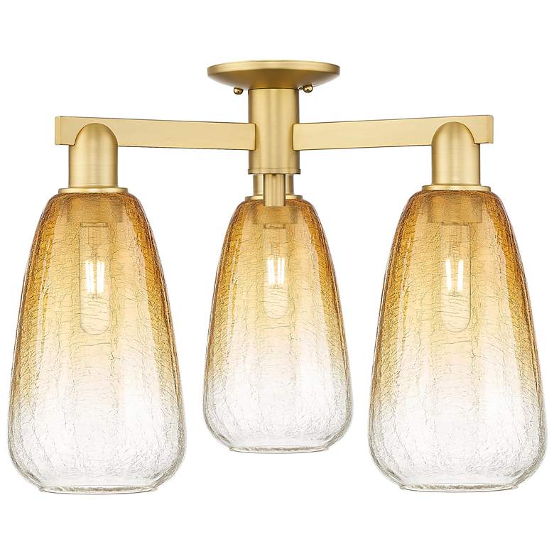 Image 1 Brookhaven Almond 24"W 3 Light Satin Gold Semi-Flush With Amber Shade