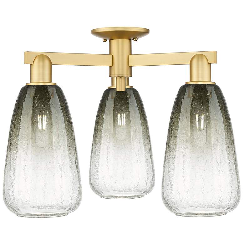Image 1 Brookhaven Almond 24"W 3 Light Satin Gold Semi-Flush With Slate Shade