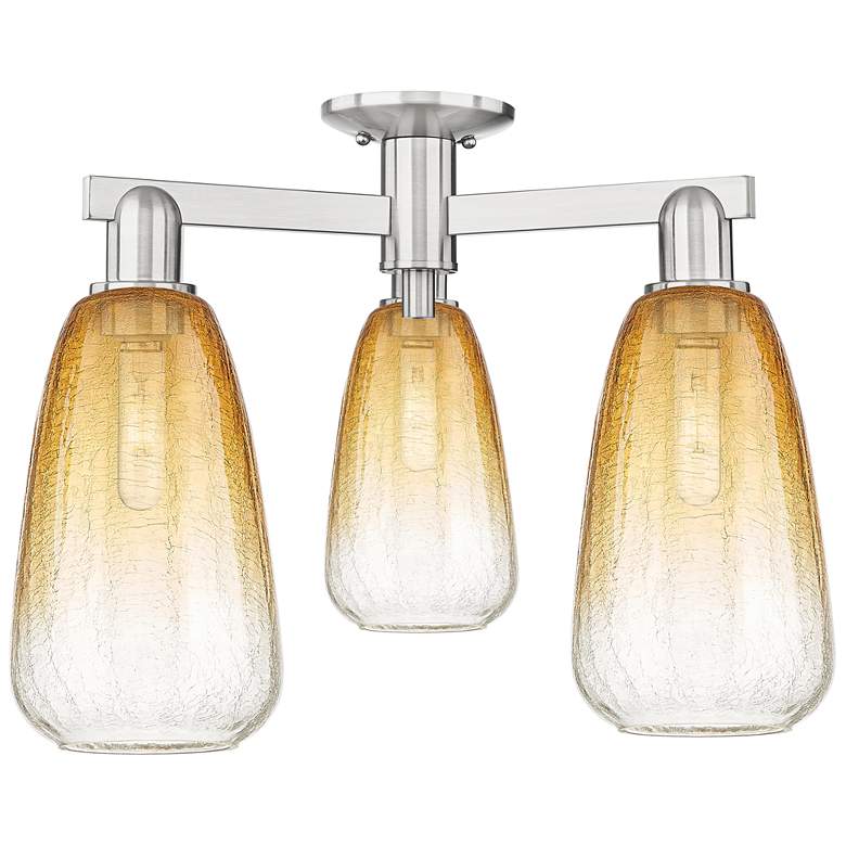 Image 1 Brookhaven Almond 24"W 3 Light Satin Nickel Semi-Flush w/ Amber Shade