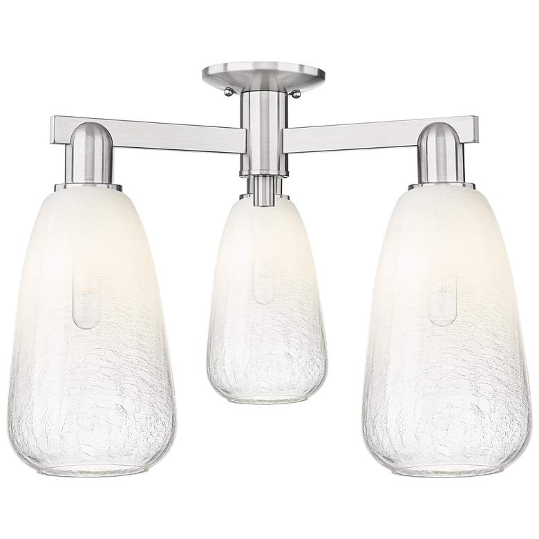 Image 1 Brookhaven Almond 24"W 3 Light Satin Nickel Semi-Flush w/ Opal Shade