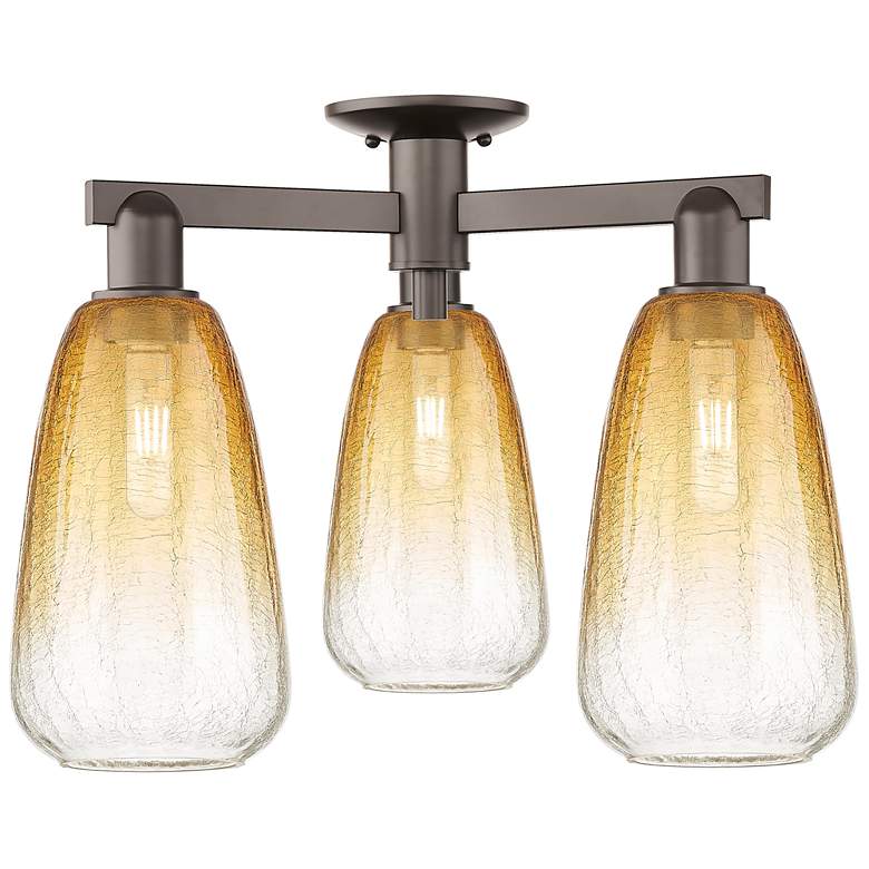 Image 1 Brookhaven Almond 24"W 3-Lt Oil Rubbed Bronze Semi-Flush w/ Amber Shade