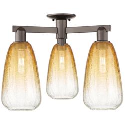 Brookhaven Almond 24"W 3-Lt Oil Rubbed Bronze Semi-Flush w/ Amber Shade