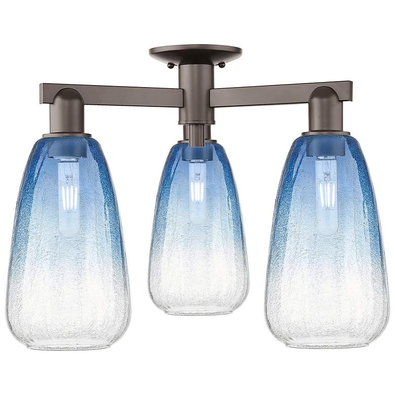 Image 1 Brookhaven Almond 24"W 3-Lt Oil Rubbed Bronze Semi-Flush w/ Sapphire Shade