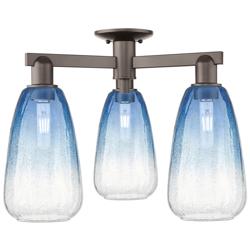 Brookhaven Almond 24"W 3-Lt Oil Rubbed Bronze Semi-Flush w/ Sapphire Shade