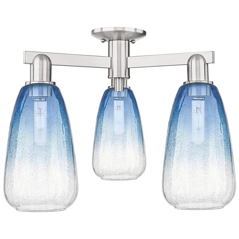 Image 1 Brookhaven Almond 24"W 3-Lt Satin Nickel Semi-Flush w/ Sapphire Shade