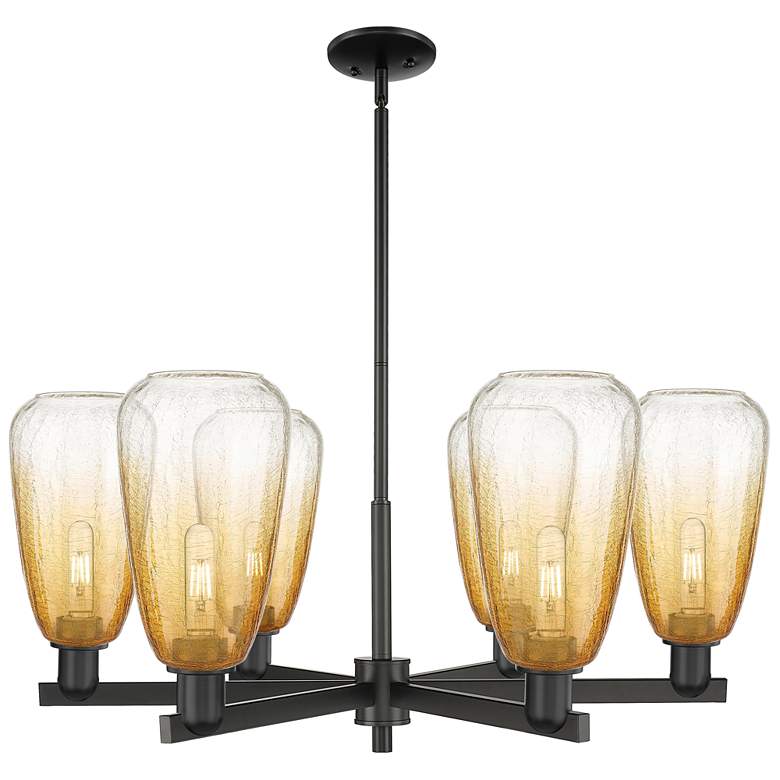 Image 1 Brookhaven Almond 24"W 6 Light Black Stem Chandelier w/ Amber Shade