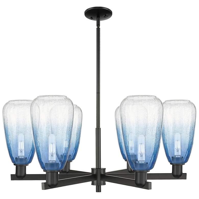 Image 1 Brookhaven Almond 24"W 6 Light Black Stem Chandelier w/ Sapphire Shade