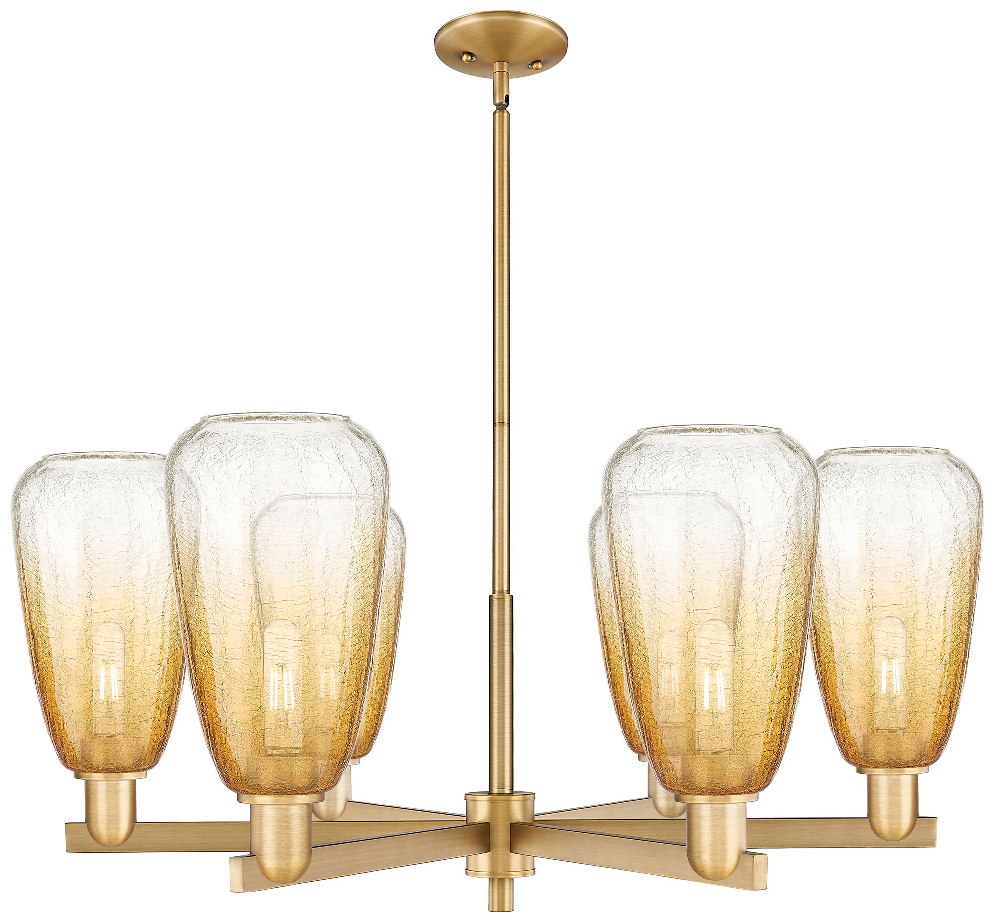 Brookhaven Almond 24"W 6 Light Brass Stem Chandelier w/ Amber Shade