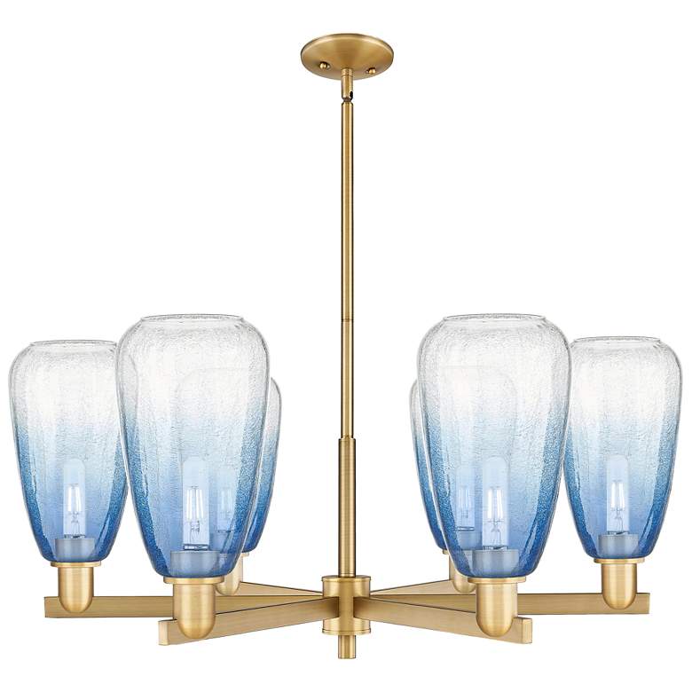 Image 1 Brookhaven Almond 24"W 6 Light Brass Stem Chandelier w/ Sapphire Shade