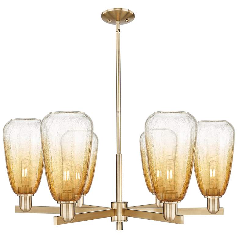 Image 1 Brookhaven Almond 24"W 6 Light Champagne Stem Chandelier w/ Amber Shade