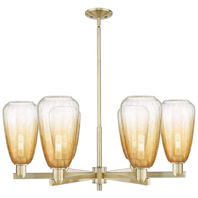 Image 1 Brookhaven Almond 24"W 6-Lt Antique Brass Stem Chandelier w/ Amber Shade