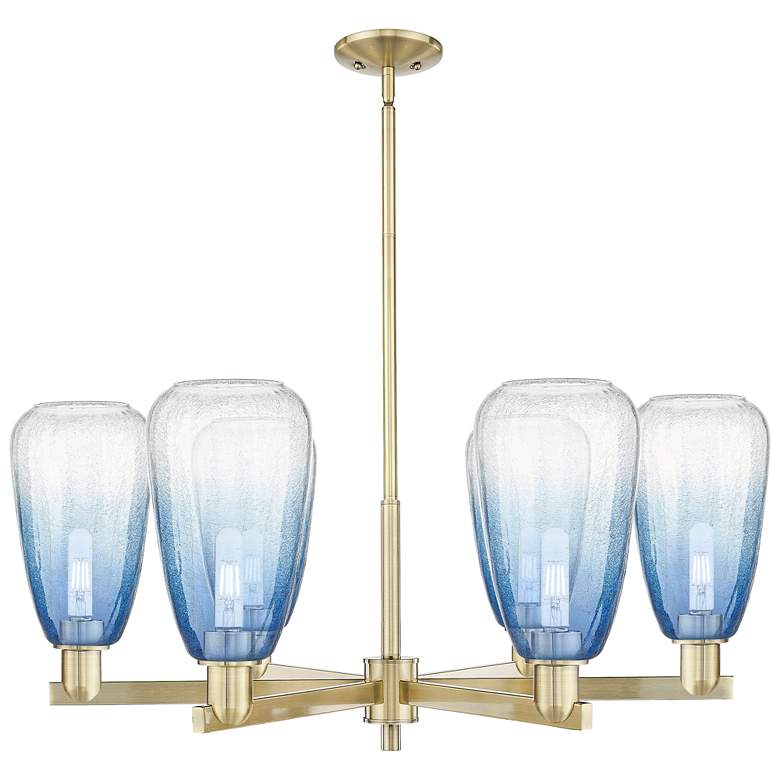 Image 1 Brookhaven Almond 24"W 6-Lt Antique Brass Stem Chandelier w/ Sapphire Shade