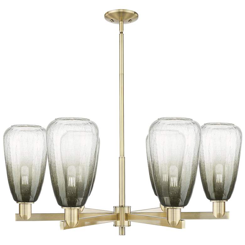 Image 1 Brookhaven Almond 24"W 6-Lt Antique Brass Stem Chandelier w/ Slate Shade