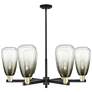 Brookhaven Almond 24"W 6-Lt Black Brass Stem Chandelier w/ Slate Shade