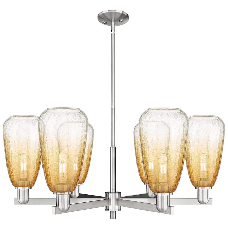 Image 1 Brookhaven Almond 24"W 6-Lt Satin Nickel Stem Chandelier w/ Amber Shade