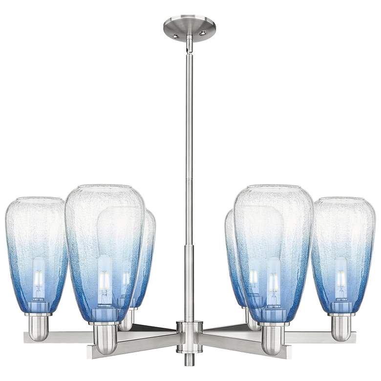 Image 1 Brookhaven Almond 24"W 6-Lt Satin Nickel Stem Chandelier w/ Sapphire Shade