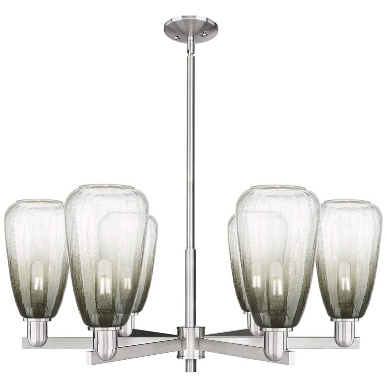 Image 1 Brookhaven Almond 24"W 6-Lt Satin Nickel Stem Chandelier w/ Slate Shade