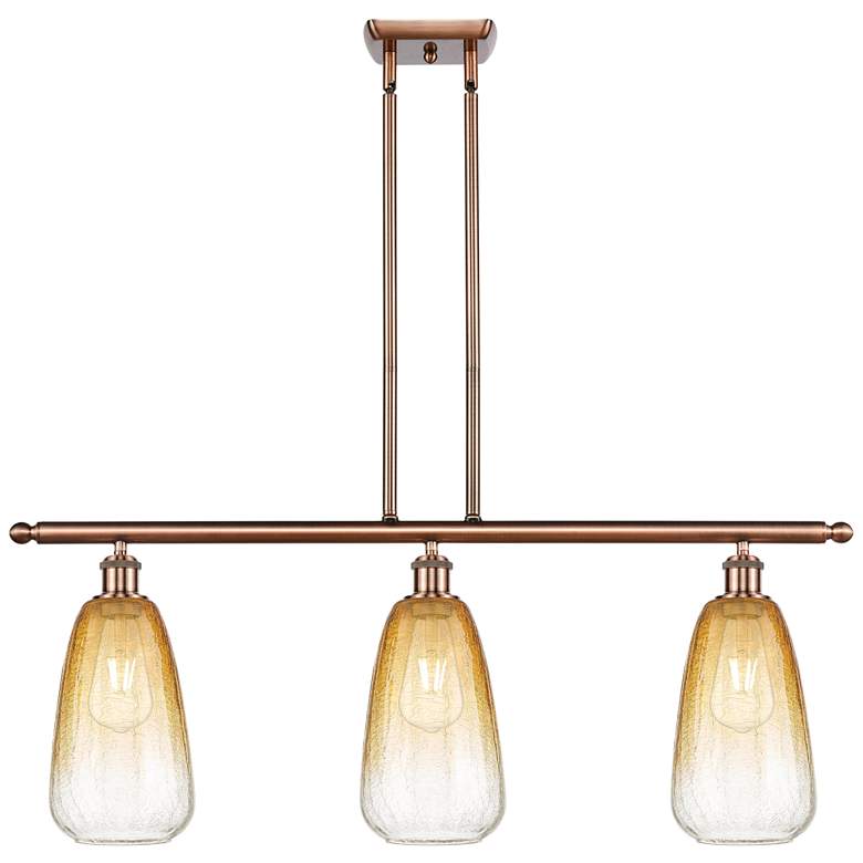 Image 1 Brookhaven Almond 36"W 3-Light Antique Copper Island Light w/ Amber Shade