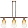 1_Brookhaven Almond 36"W 3-Light Antique Copper Island Light w/ Amber Shade