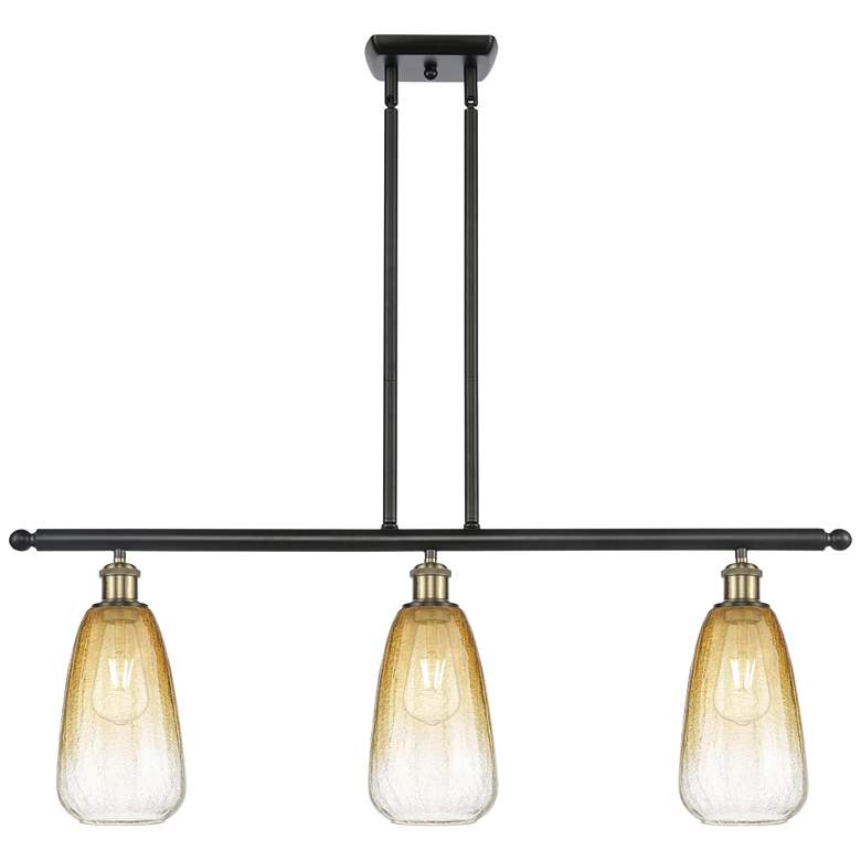 Image 1 Brookhaven Almond 36"W 3-Light Black Brass Island Light w/ Amber Shade
