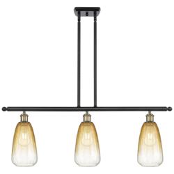 Brookhaven Almond 36"W 3-Light Black Brass Island Light w/ Amber Shade