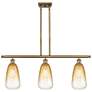 1_Brookhaven Almond 36"W 3-Light Brushed Brass Island Light w/ Amber Shade
