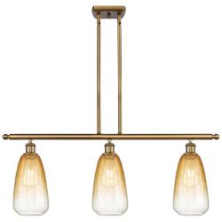 Brookhaven Almond 36"W 3-Light Brushed Brass Island Light w/ Amber Shade