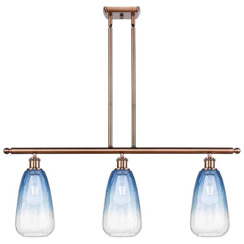 Image 1 Brookhaven Almond 36"W 3-Light Copper Island Light w/ Sapphire Blue Shade