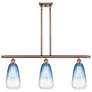 1_Brookhaven Almond 36"W 3-Light Copper Island Light w/ Sapphire Blue Shade