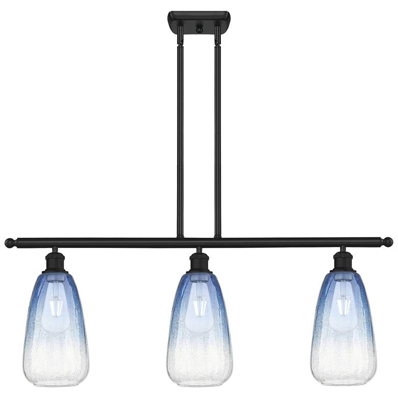 Image 1 Brookhaven Almond 36"W 3-Light Matte Black Island Light w/ Sapphire Shade