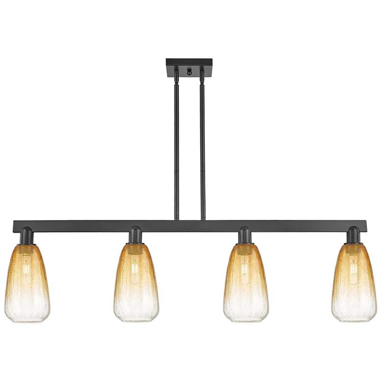 Image 1 Brookhaven Almond 48"W 4 Light Black Stem Island Light w/ Amber Shade