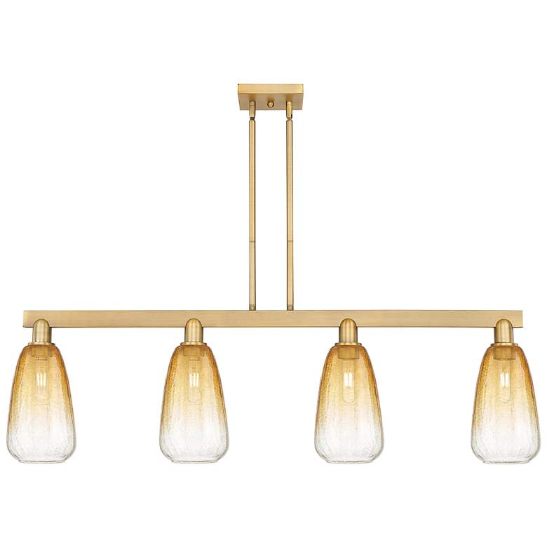 Image 1 Brookhaven Almond 48"W 4 Light Brass Stem Island Light w/ Amber Shade