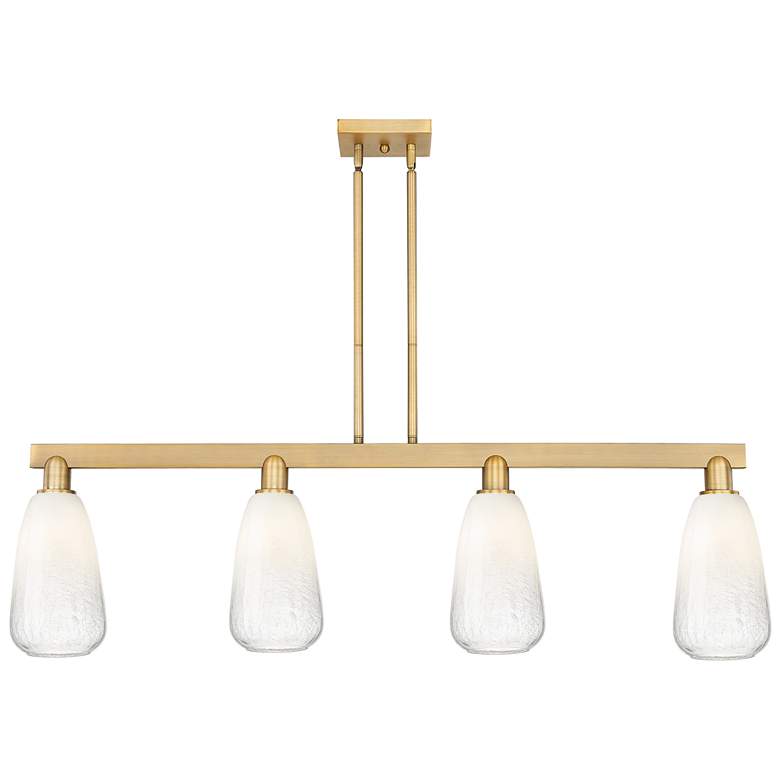 Image 1 Brookhaven Almond 48"W 4 Light Brass Stem Island Light w/ Opal Shade