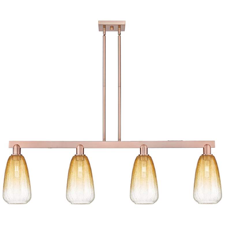 Image 1 Brookhaven Almond 48"W 4 Light Copper Stem Island Light w/ Amber Shade