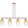 Brookhaven Almond 48"W 4 Light Copper Stem Island Light w/ Amber Shade