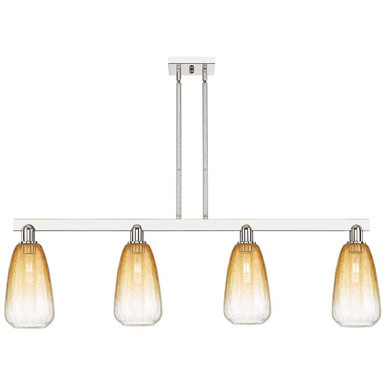 Image 1 Brookhaven Almond 48"W 4 Light Nickel Stem Island Light w/ Amber Shade