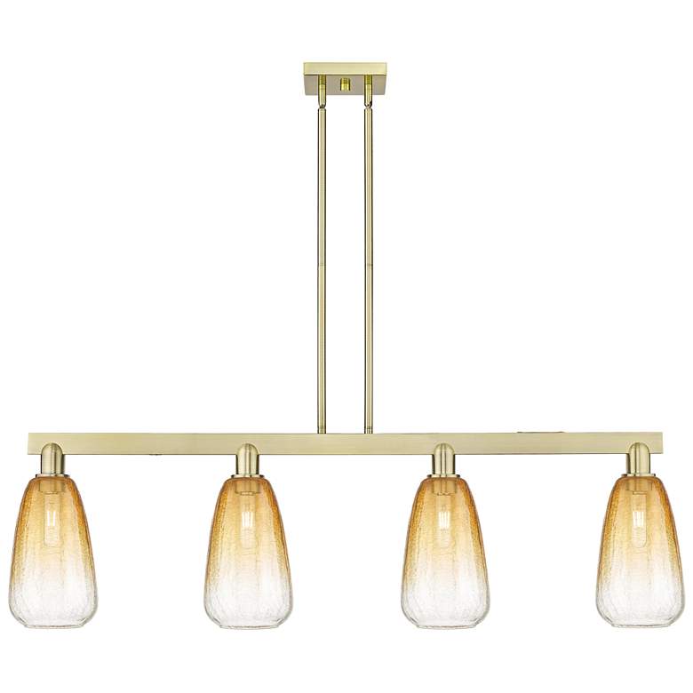 Image 1 Brookhaven Almond 48"W 4-Lt Antique Brass Stem Island-Lt w/ Amber Shade