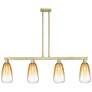Brookhaven Almond 48"W 4-Lt Antique Brass Stem Island-Lt w/ Amber Shade