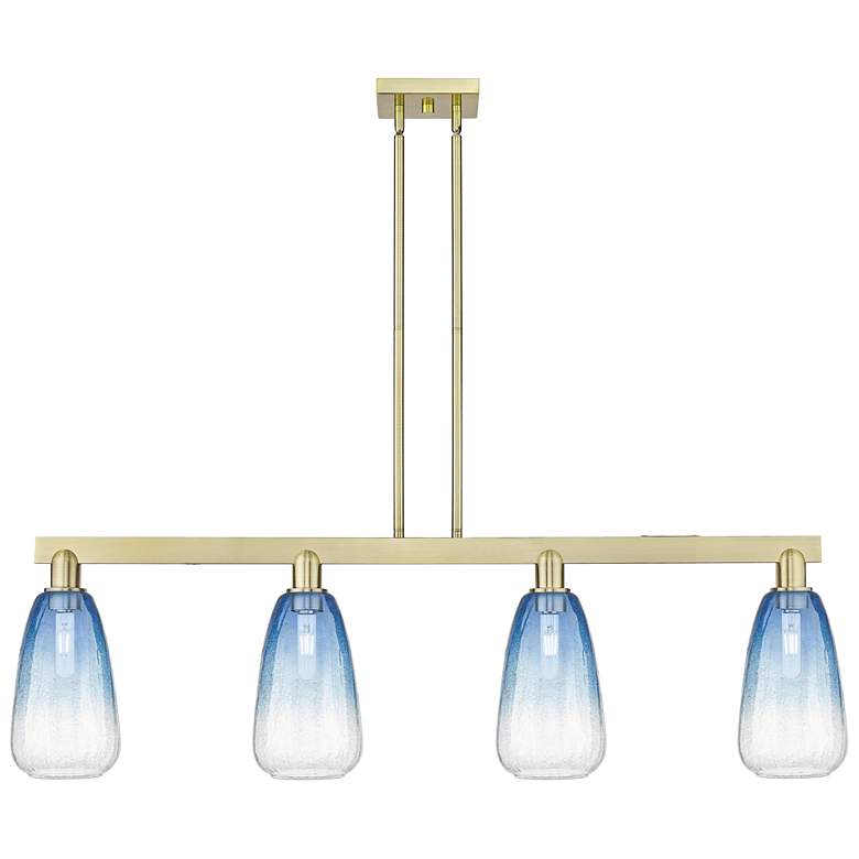 Image 1 Brookhaven Almond 48"W 4-Lt Antique Brass Stem Island-Lt w/ Sapphire Shade