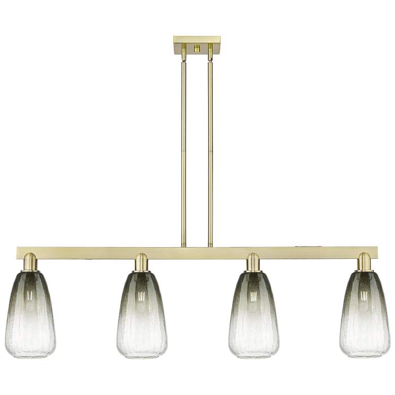 Image 1 Brookhaven Almond 48"W 4-Lt Antique Brass Stem Island-Lt w/ Slate Shade