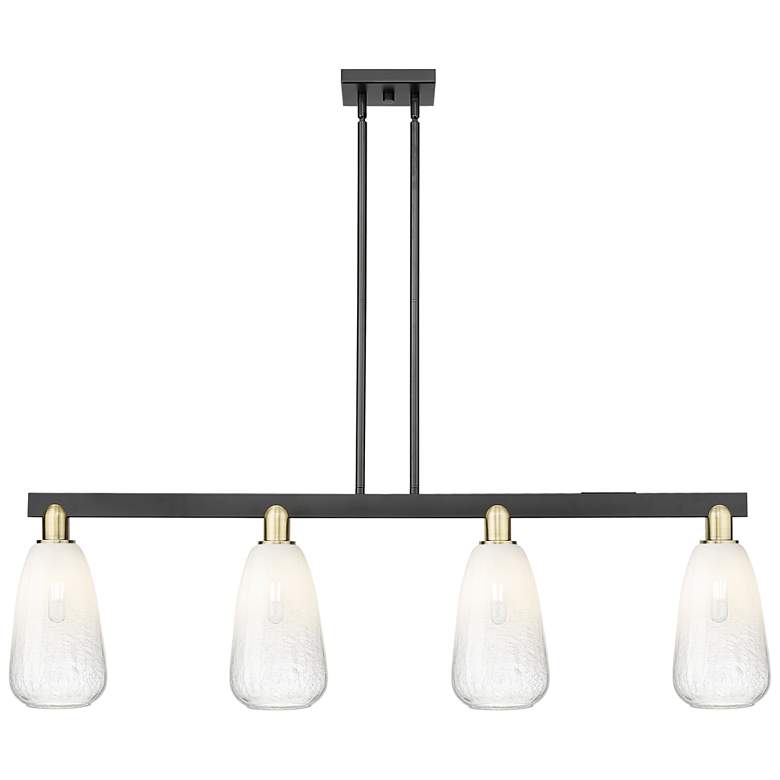 Image 1 Brookhaven Almond 48"W 4-Lt Black Brass Stem Island-Lt w/ Opal Shade
