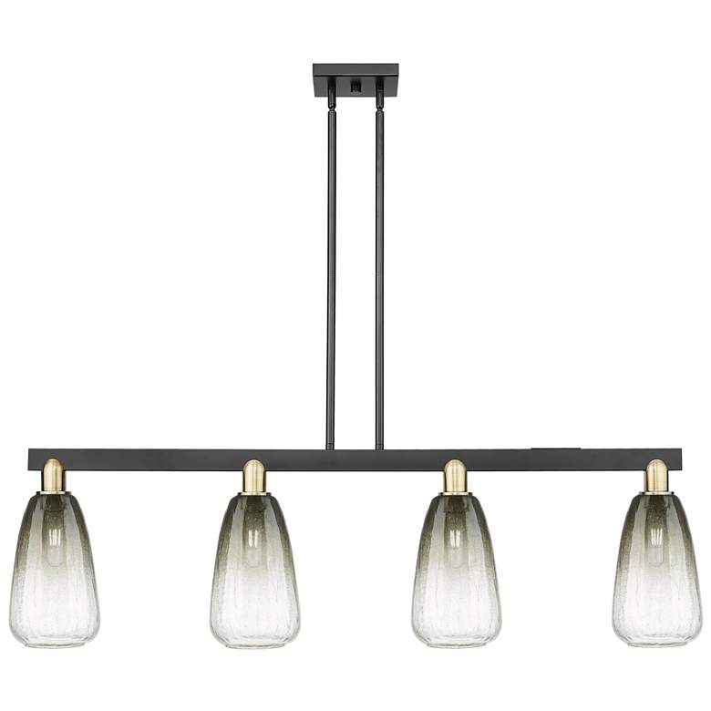 Image 1 Brookhaven Almond 48"W 4-Lt Black Brass Stem Island-Lt w/ Slate Shade