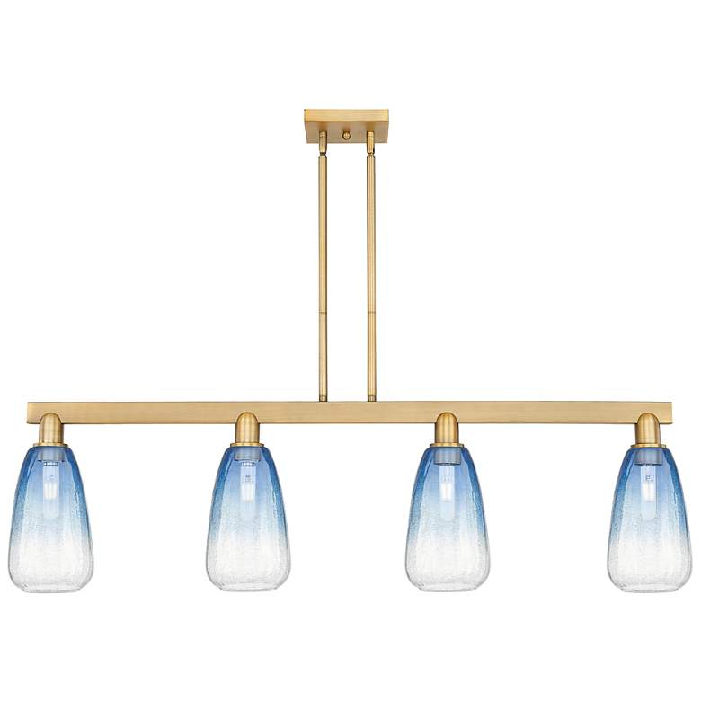 Image 1 Brookhaven Almond 48"W 4-Lt Brass Stem Island-Lt w/ Sapphire Shade