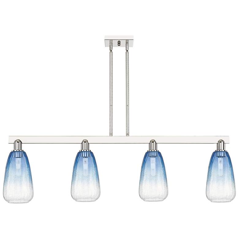 Image 1 Brookhaven Almond 48"W 4-Lt Nickel Stem Island-Lt w/ Sapphire Shade