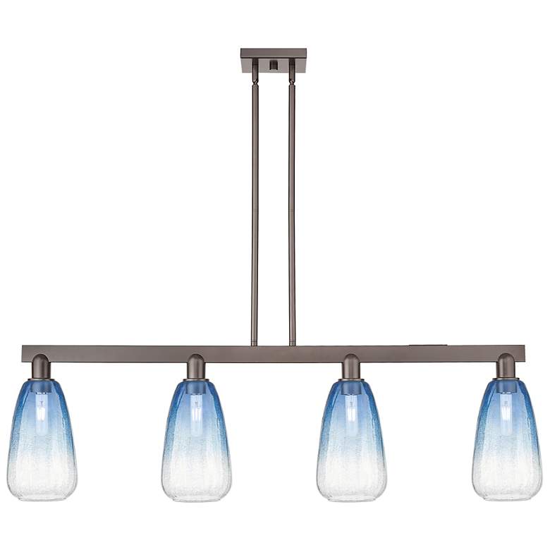 Image 1 Brookhaven Almond 48"W 4-Lt Oiled Bronze Stem Island-Lt w/ Blue Shade