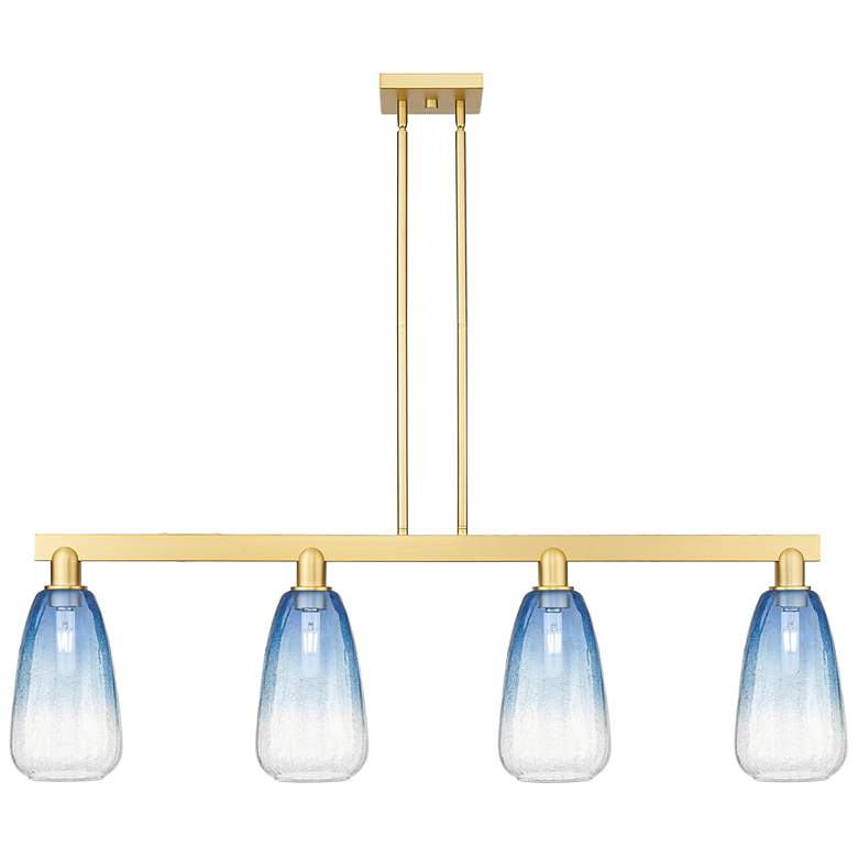 Image 1 Brookhaven Almond 48"W 4-Lt Satin Gold Stem Island-Lt w/ Blue Shade